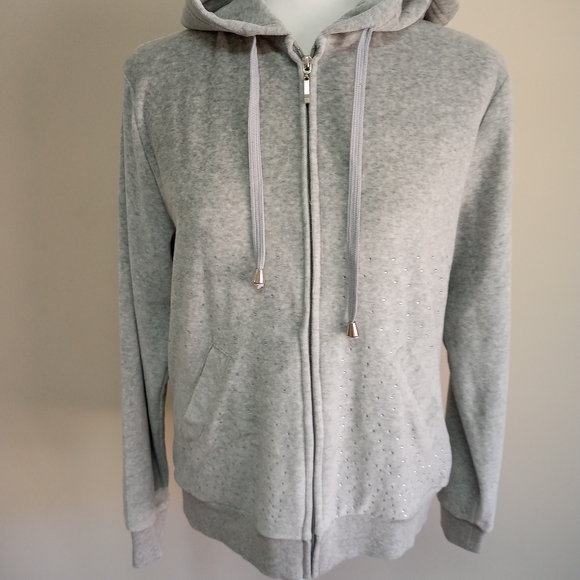 Level Eight Velour Velvet gray hooded jacket full - Picture 3 of 11